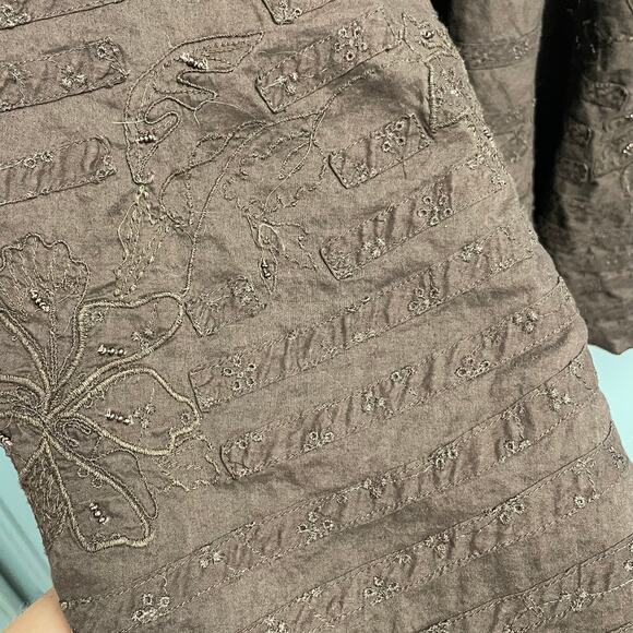 Chicos Brown Embroidered Peasant Maxi Skirt Size 2 Large Side Zip Cottage Earthy - Picture 2 of 4